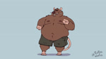 anthro bandage belly big_belly bottomwear brown_body clothing dancing eyes_closed male moobs nipples overweight overweight_male shorts simple_background solo ruffus_woofus sound_warning mammal murid murine rat rodent 2025 animated sound webm