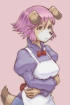 anthro apron blush clothing countershading female green_eyes hair pink_hair pose ribbons simple_background solo tail white_background conoghi cyberconnect2 little_tail_bronx mamoru-kun_(series) mamoru's_mother_(mamoru-kun) canid canine caninu canis domestic_dog mammal 2007 2:3