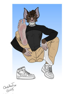 5_toes anthro barefoot boots clothing ears_up feet foot_fetish foot_focus footwear humanoid_feet looking_at_viewer male nipple_piercing nipples piercing plantigrade shoes sitting sitting_on_ground socks soles solo toes bartek22 air_force_1 nike bat mammal hi_res