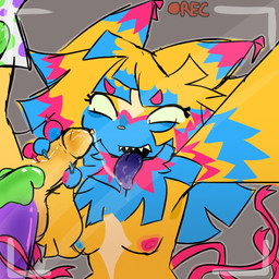 anthro balloon bodily_fluids breasts cum cum_on_tongue cum_string fellatio female genital_fluids inflatable male male/female oral penile pinata sex tongue tongue_out unknown_artist blushcrunch_studio dandy's_world looey_(dandy's_world) yatta_(dandy's_world) toon_(dandy's_world) 1:1