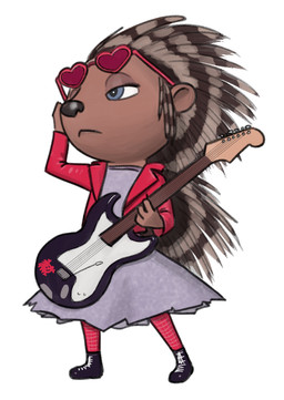 anthro blue_eyes clothed clothed_anthro clothed_female clothing electric_guitar eyelashes eyewear female fully_clothed fully_clothed_anthro fully_clothed_female glasses guitar heart_eyewear heart_sunglasses holding_guitar holding_musical_instrument holding_object musical_instrument plucked_string_instrument quills_(anatomy) simple_background skousers solo string_instrument striped_quills sunglasses white_background taski illumination_entertainment sing_(movie) ash_(sing) crested_porcupine mammal old_world_porcupine porcupine rodent 2017
