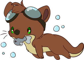 black_nose brown_body bubble chibi countershading eyewear eyewear_on_head feral goggles goggles_on_head green_eyes male paws tan_body cutepencilcase bryce_daeless aquatic eurasian_otter fish lutra mammal mustelid otter river_otter