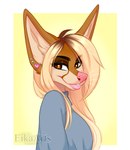 anthro breasts brown_eyes clothed clothing ear_piercing eyebrows eyelashes female piercing simple_background solo ei-ka canid canine fox mammal 2023 digital_media_(artwork) hi_res