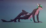 4_toes all_fours anthro athletic athletic_anthro athletic_male balls bedroom_eyes biped black_body black_claws blue_background bodily_fluids butt butt_markings claws countershade_feet countershade_torso countershading dripping ears_back ejaculation erection feet fin finger_claws fingers genital_fluids genitals grade gradient_background green_background green_eyes green_hair hair humanoid_genitalia humanoid_penis leaking_precum long_tail looking_at_viewer male markings multicolored_body narrowed_eyes nude paws pecs penis pivoted_ears planking pose precum precum_drip seductive simple_background slim smile snout solo suggestive tail tail_fin teal_penis text thick_tail toe_claws toes two_tone_body white_body white_markings virtyalfobo fish marine shark 2025 absurd_res character_request chromatic_aberration cool_colors hi_res shaded smaller_version_at_source soft_shading url