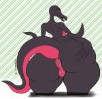 anthro anus big_butt butt female genitals huge_butt looking_back nude pokemorph pussy smile smoke solo standing thick_thighs wide_hips iliekbuttz nintendo pokemon generation_7_pokemon pokemon_(species) salazzle colored hi_res