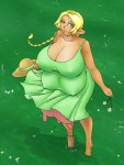 4_breasts anklet big_breasts blonde_hair blue_eyes braided_hair breasts breasts_and_teats clothing dress female flower grass hair huge_breasts humanoid_pointy_ears jewelry looking_at_viewer multi_breast nipple_outline plant pointy_ears single_braid solo teats udders zdemian animal_humanoid bovid bovid_humanoid bovine humanoid mammal mammal_humanoid