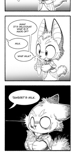 ankh anthro chibi clothed clothing collar dessert dialogue duo empty_eyes female food fully_clothed holding_object ice_cream ice_cream_cone licking_object looking_at_object male pawpads shocked solo speech_bubble text tongue tongue_out silverfox5213 egyptian_mythology middle_eastern_mythology mythology anubis bast anubian_jackal canid canine canis deity domestic_cat felid feline felis jackal mammal 2025 absurd_res comic english_text hi_res monochrome url