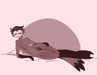 anthro bedroom black_claws claws feathers genitals glistening_thighs lying male male/male on_side penis presenting presenting_penis red_eyes royalty shiny_thighs skinny thick_thighs 0rionbutsus hellaverse helluva_boss stolas_(helluva_boss) avian bird demon hybrid absurd_res hi_res