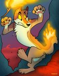 anthro bodily_fluids burning detailed_background digitigrade fire fur male pain solo stick sweat sweatdrop tail_on_fire toony whiskers marymouse xyk canid canine canis coyote mammal digital_media_(artwork)