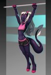 anthro athletic_wear black_sclera bottomwear bulge clothing dolphin_shorts femboy gym_bottomwear gym_shorts male plantigrade shorts smile solo tail ileya mythology dragon mythological_creature mythological_scalie scalie wingless_dragon 2020 digital_media_(artwork) hi_res