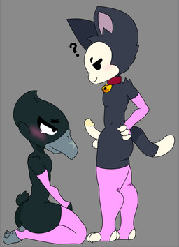 anthro armwear avian_feet clothing duo femboy feminine genitals legwear male male/male penis small_penis tail brawl_stars supercell_(company) crow_(brawl_stars) kit_(brawl_stars) avian felid feline mammal hi_res