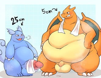 3_toes anthro balls belly big_balls big_belly big_penis biped blue_body blue_tail bodily_fluids claw_fingers claws clenched_teeth dripping duo erection fangs feet finger_claws flaccid foreskin genital_fluids genitals huge_penis humanoid_genitalia humanoid_penis inside kemono larger_anthro larger_male looking_at_another male male_anthro membrane_(anatomy) membranous_wings monotone_body moobs multicolored_body nude obese obese_anthro obese_male open_mouth open_smile orange_body orange_tail overweight overweight_anthro overweight_male penis penis_envy penis_size_difference pokemorph precum precum_drip pupils red_eyes shower_room size_difference small_but_hung smaller_anthro smaller_male smile smug standing steam sweat sweatdrop tail teeth thick_penis toe_claws toes towel towel_around_neck translucent two_tone_body unretracted_foreskin white_claws wings yellow_body 0907_kapi mythology nintendo pokemon charizard dragon generation_1_pokemon mythological_creature mythological_scalie pokemon_(species) scalie wartortle 2025 colored digital_media_(artwork) full-length_portrait hi_res portrait