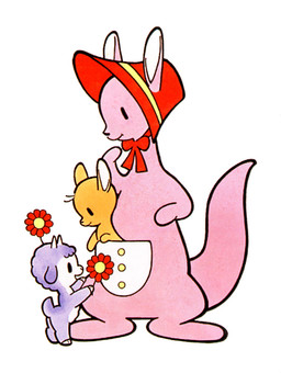 ambiguous_gender bonnet bow_ribbon chibi clothing cloven_hooves female feral floppy_ears flower fur furgonomic_headwear furgonomics group headgear headwear hooves kemono male orange_body paws pink_body plant pouch_(anatomy) purple_body purple_fur scut_tail semi-anthro short_tail smile snout tail trio osamu_tezuka_(artist) osamu_tezuka bovid caprine kangaroo macropod mammal marsupial sheep