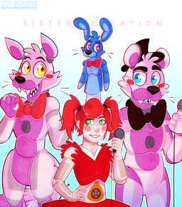 anthro bow_(feature) bow_tie clothing female green_eyes group hair hat headgear headwear machine male puppet simple_background toy-bonnie five_nights_at_freddy's scottgames sister_location circus_baby_(fnaf) funtime_foxy_(fnaf) funtime_freddy_(fnafsl) puppet_bonnie_(fnafsl) animatronic bear canid canine fox humanoid lagomorph leporid mammal rabbit robot 2019 digital_media_(artwork) hi_res
