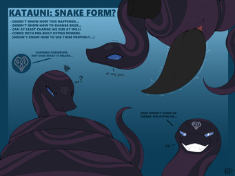 animal_genitalia anthro blue_eyes coiling erection feral genital_slit genitals hypnotic_eyes male nude penis purple_body serpentine simple_background slit_penis solo tail tapering_penis teeth text katauni katauni_(ghost_forger) reptile scalie snake digital_media_(artwork) english_text hi_res model_sheet
