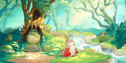 anthro beard chibi detailed_background facial_hair male mature_male mustache navel outside plant river sculpture sitting solo statue tree water x_navel mariam_hachmi taki_tanuki canid canine mammal raccoon_dog tanuki 2022 absurd_res hi_res