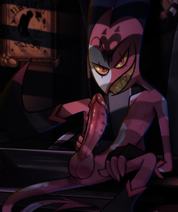 balls erection foreskin genitals holding_both_legs horn humanoid_genitalia humanoid_penis looking_at_viewer male narrowed_eyes not_furry nude penile_spines penis red_body red_eyes seductive shadow smile solo spade_tail spread_legs spreading tail teeth hairlessboyblunder hellaverse helluva_boss blitzo_(helluva_boss) demon humanoid imp mammal digital_media_(artwork) hi_res