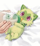 baby baby_bottle beverage bottle claws container daww feral humanoid_hands milk paws red_eyes solo young kaminokefusa nintendo pokemon generation_9_pokemon human mammal pokemon_(species) sprigatito hi_res signature