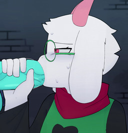 2_horns 5_fingers anthro anthro_penetrated balls big_balls big_penis black_clothing black_robe blue_balls blue_penis bodily_fluids brick brick_wall clothing disembodied_penis duo erection fingers floppy_ears fur genitals green_clothing green_eyes green_robe half-closed_eyes handjob horn human_on_anthro human_penetrating human_penetrating_anthro interspecies male male/male male_penetrated male_penetrating male_penetrating_male narrowed_eyes penetration penile penis penis_in_mouth pink_eyes pink_horn red_scarf robe saliva saliva_string scarf sex side_view sweat vein veiny_penis wall_(structure) white_body white_fur lunny_sketch deltarune undertale_(series) kris_dreemurr ralsei bovid caprine goat human mammal 2025 2d_animation absurd_res animated hi_res no_sound short_playtime video
