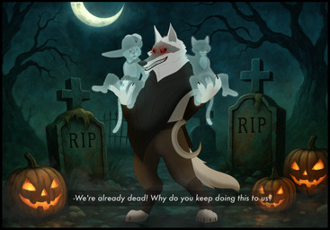 4_fingers after_death anal anal_penetration animal_genitalia animal_penis anthro anthro_on_anthro anthro_penetrated anthro_penetrating arm_wrapping arm_wraps balls belt big_dom_small_sub black_border boots border bottomwear bulge cape carrying_another carrying_partner claws cloak clothed clothing crescent_moon dead_tree dialogue dialogue_box dominant dominant_male ears_up erection evil_grin eyes_closed facial_markings feline_genitalia feline_penis female female_penetrated fingering fingers footwear fur fuzzy genitals glowing glowing_eyes grass grave grey_body grey_fur grin group group_sex hand_held handheld hat head_markings headgear headwear holding_another holding_partner holidays jack-o'-lantern larger_anthro larger_male leaning leaning_backward leg_wraps looking_at_another looking_at_partner looking_pleasured male male/female male/male male_penetrated male_penetrating markings mask_(marking) mischievous_smile moon narrowed_eyes night open_mouth outside pants penetration penis plant pointy_ears poncho prick_ears question questionable_consent red_eyes rock sash sex shoes sickle size_difference sky smaller_anthro smaller_female smaller_male smaller_penetrated smile soul_play soulplay spread_legs spreading standing submissive submissive_female submissive_male tail tapering_penis teeth text threesome tombstone translucent translucent_body tree trio vaginal vaginal_fingering vaginal_penetration vulva white_body white_fur wrapped_arms wrapped_legs wraps x-ray_view kaion dreamworks halloween puss_in_boots_(franchise) death_(puss_in_boots) kitty_softpaws puss_in_boots_(dreamworks) canid canine canis domestic_cat felid feline felis ghost mammal spirit tabby_cat tuxedo_cat wolf digital_media_(artwork) english_text hi_res