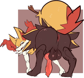 animal_genitalia animal_penis anthro anus backsack balls bent_over big_balls big_butt big_penis butt canine_genitalia canine_penis darkened_balls darkened_genitalia digitigrade dipstick_tail fangs fur genitals inner_ear_fluff knot looking_at_viewer looking_back looking_back_at_viewer male markings multicolored_tail open_mouth orange_body orange_fur orange_nose penis perineum presenting presenting_hindquarters saggy_balls solo stick tail tail_markings teeth tongue tuft yellow_body yellow_fur darkluxia nintendo pokemon braixen generation_6_pokemon pokemon_(species) hi_res