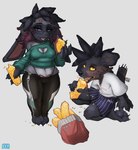 anthro bottomwear camel_toe cleavage_cutout clothing cutout duo eating female food fries heart_cutout looking_at_viewer male pants plushie puppet shirt shorts simple_background sitting standing stitch_(sewing) suggestive sweatshirt t-shirt topwear yoga_pants syn-6 creed_(band) fila tesamo_(syn-6) hyena lagomorph leporid mammal rabbit absurd_res hi_res