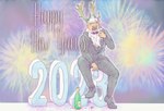 alcohol anthro antlers beverage blush champagne champagne_bottle champagne_glass clothed clothing container cup drinking_glass fireworks glass glass_container glass_cup holidays horn humanoid_hands kemono looking_at_viewer male smile solo text lavilovi lifewonders new_year new_year_2023 new_years_eve tokyo_afterschool_summoners yule_(tas) cervine deer mammal new_world_deer reindeer digital_media_(artwork)