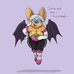 anthro bat_wings between_breasts breasts chaos_emerald clothing clothing_pull female flying gem membrane_(anatomy) membranous_wings presenting presenting_breasts slightly_chubby solo suggestive taunting wings bajaboobey sega sonic_the_hedgehog_(series) rouge_the_bat sonic_the_hedgehog bat mammal hi_res