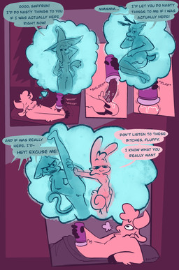 anthro antlers anus balls bedroom_eyes clothing dialogue fantasizing female genitals hat headgear headwear horn lube_drip lube_on_penis lube_on_sex_toy male male/female male/male masturbation narrowed_eyes nipple_piercing nipples penetrable_sex_toy penis piercing pose presenting presenting_anus profanity seductive sex_toy sleeping_bag sound_effects speech_bubble text thought_bubble witch_hat vanilla_candy unicorn_blood_(comic) saffron_(unicorn_blood) tulip_(unicorn_blood) bovid caprine deer felid feline lagomorph mammal sheep absurd_res comic english_text hi_res restricted_palette