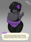 anthro big_breasts black_body black_fur black_hair breasts bulging_breasts cleavage clothed clothing curved_horn female fur gesture hair hand_gesture hidden_eyes horn huge_breasts leotard purple_horn solo standing text thick_thighs v_sign wide_hips duskyer animal_crossing nintendo bovid caprine mammal sheep english_text hi_res