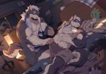 2019 abs anthro anthro_on_anthro armpit_hair bed biceps body_hair canid canine canis digital_media_(artwork) duo eyes_closed fur furniture hi_res male male/male mammal muscular muscular_male nipples pecs sleeping wolf zixiong