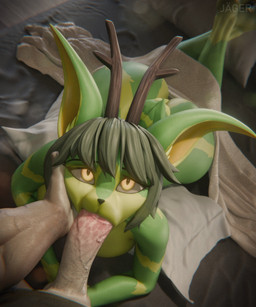 5_fingers anthro antlers bed bedding big_butt big_penis black_nose blanket breasts butt duo fellatio female fingers first_person_view fur furniture genitals green_body green_fur green_hair hair hand_on_face horn long_ears looking_at_viewer lying male male/female nude on_front oral oral_penetration penetration penile penis penis_in_mouth pillow scut_tail sex short_tail tail tan_body tan_skin yellow_eyes jaeger3d valorlynz_(modeler) natsu_(natsu_o3o) deer mammal new_world_deer 3d_(artwork) 5:6 absurd_res digital_media_(artwork) hi_res