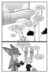 2017 akiric anthro bag border canid canine clothed clothing comic dialogue disney duo ear_markings english_text facial_markings fox greyscale head_markings jack_savage lagomorph leporid male mammal markings monochrome necktie nick_wilde outside plant rabbit red_fox shrub simple_background sky speech_bubble text true_fox walking white_background white_border zootopia