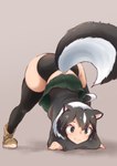 ass_up black_hair bottomwear butt clothed clothing female footwear hair jack-o'_pose legwear multicolored_hair panties pose raised_tail shoes short_hair simple_background skirt smile solo tail tail_under_skirt thigh_highs two_tone_hair underwear white_hair nekosu kemono_friends striped_skunk_(kemono_friends) animal_humanoid humanoid mammal mammal_humanoid mephitid mephitid_humanoid skunk_humanoid hi_res