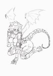 blush breasts covering covering_breasts female membrane_(anatomy) membranous_wings simple_background solo wings barbariank mythology green_dragon_(barbariank) animal_humanoid dragon dragon_humanoid humanoid mythological_creature mythological_scalie scalie absurd_res greyscale hi_res monochrome sketch