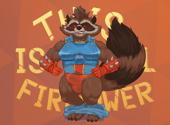 3_toes 5_fingers anthro armor biceps big_bulge big_tail biped black_claws black_toe_claws blue_armor blue_bottomwear blue_clothing blue_pants blue_topwear bottomwear bottomwear_down briefs brown_body brown_fur brown_hair brown_nose bulge claws clothed clothed_anthro clothed_male clothing detailed_bulge dipstick_ears ear_markings ear_piercing ear_ring facial_markings feet fingers front_view fur genital_outline gesture gloves hair hand_gesture hand_on_hip hand_on_own_hip handwear head_markings humanoid_hands looking_at_viewer male male_anthro markings mask_(marking) mohawk multicolored_body multicolored_ears multicolored_fur muscular muscular_anthro muscular_male open_mouth open_smile orange_background orange_briefs orange_clothing orange_underwear pants pants_down partially_clothed penis_outline piercing pointing pointing_at_bulge pointing_at_crotch pointing_at_self presenting_bulge quads red_briefs red_clothing red_eyes red_gloves red_handwear red_sclera red_underwear ring_(marking) ring_piercing ringed_tail short simple_background smile smiling_at_viewer solo spiked_gloves spikes standing striped_markings striped_tail stripes tail tail_markings teeth text text_background toe_claws toes topwear underwear whiskers teamurr guardians_of_the_galaxy marvel marvel_rivals rocket_raccoon mammal procyonid raccoon digital_drawing_(artwork) digital_media_(artwork) english_text full-length_portrait hi_res portrait shaded