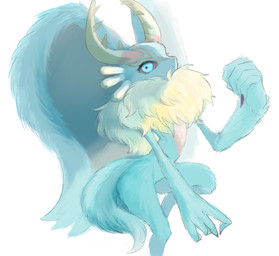 ambiguous_gender anthro antlers biped black_sclera chest_tuft colored_nails countershading digitigrade featureless_crotch fingernails fluffy fluffy_tail fur head_wings horn huge_wings looking_at_viewer mouthless multicolored_body multicolored_eyes multicolored_fur nails neck_tuft nude_anthro orange_body orange_fur pink_eyes pupils purple_fingernails purple_nails simple_background solo tail tan_body tan_fur teal_body teal_eyes teal_fur three-quarter_view tuft unusual_wing_placement white_background wings gemini_kirby kirby_(series) nintendo fecto_elfilis alien chinchilla chinchillid mammal rodent starling_(kirby) digital_drawing_(artwork) digital_media_(artwork) digital_painting_(artwork) full-length_portrait hi_res painting_(artwork) portrait