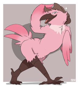 beak black_beak black_legs border chest_markings clothing cowboy_hat feathers featureless_crotch feet gradient_tail grey_background hat hat_only headgear headgear_only headwear headwear_only looking_at_viewer male markings mostly_nude nude open_mouth pink_body pink_feathers raised_tail scutes shadow simple_background smug_face solo sparkles tail talons tipping_hat toes white_border wings sodacaps vlitzen avian bird corvid corvus_(genus) crow oscine passerine absurd_res hi_res