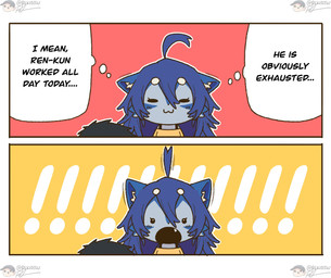 after_transformation ahoge anthro blue_body blue_fur blue_hair chibi clothed clothing duo exclamation_point eyes_closed female fully_clothed fur furniture hair happy inside larger_female male open_mouth romantic romantic_couple shirt sitting size_difference sleeping smile sofa surprised t-shirt thought_bubble topwear rekidesu mythology ren_(rekidesu) tsukiko_(rekidesu) canid canine canis human mammal mythological_canine mythological_creature werecanid werecanine werecreature werewolf wolf comic hi_res