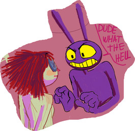 anthro black_eyes blush button_(fastener) doll duo female hair long_ears male male/female nude purple_ears rag_doll_(toy) red_hair red_nose speech_bubble teeth text yellow_sclera yellow_teeth light-koe-pinsky glitch_productions the_amazing_digital_circus jax_(tadc) ragatha_(tadc) animate_inanimate humanoid lagomorph leporid living_doll living_toy mammal rabbit absurd_res english_text hi_res