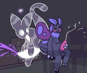 antennae_(anatomy) anthro arthropod_abdomen ball_tuft balls bed being_watched big_balls big_penis blue_body blue_fur blush blush_lines bodily_fluids colored_cum cum desk duo electronics floating fur furniture genital_fluids genitals glowing glowing_cum glowing_eyes glowing_genitalia glowing_penis glowing_tongue huge_penis hyper hyper_genitalia hyper_penis invisible looking_at_another male masturbation monitor motion_lines narrowed_eyes neck_tuft onomatopoeia peeping penis purple_cum purple_wings sitting sound_effects symbol table text tongue tuft two-handed_masturbation unusual_bodily_fluids unusual_cum unusual_genital_fluids voyeur wings wire gandergeist samsy_(gandergeist) alien arthropod ghost insect lepidopteran moth spirit aliasing digital_media_(artwork) hi_res
