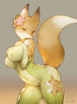 anthro big_breasts blush bodysuit breasts clothed clothing covered_nipples female flower fully_clothed fur kemono looking_at_viewer nipple_outline plant skinsuit solo thick_thighs tight_clothing sabakamen muramasa:_princess_commander silicon_studio okabe_masatsuna canid canine fox mammal