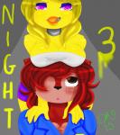 2015 animatronic anthro avian beak bird blush boob_hat breasts brown_body brown_eyes brown_fur chica_(fnaf) chicken cleavage clothed clothing comic cover cover_art cover_page discordmelody duo english_text female five_nights_at_freddy's freckles fur galliform gallus_(genus) grey_background hair half-closed_eyes jasmine_ivory looking_at_viewer looking_up machine mammal narrowed_eyes open_mouth phasianid purple_eyes red_body red_fur red_hair robot rodent sciurid scottgames simple_background text tree_squirrel yellow_body yellow_fur