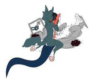 anthro anthro_on_feral bestiality big_penis black_pawpads blue_body blue_fur blue_tail bodily_fluids butt claws dripping duo erection feral fur genital_fluids genitals grey_body grey_fur grin huge_penis hugging_penis hyper hyper_genitalia hyper_penis licking long_penis long_tail lying machine male male/male multicolored_body on_back oral orange_claws pawpads penile penis penis_lick pink_pawpads precum precum_drip protogen_visor sex simple_background sitting sitting_on_another smile speech_bubble tail tapering_penis tapering_tail tongue tongue_out two_tone_body white_background white_body white_claws white_fur gagaga_ram mythology dragon furred_dragon furred_scalie mythological_creature mythological_scalie protogen scalie sergal wingless_dragon 2025 digital_drawing_(artwork) digital_media_(artwork) korean_description