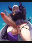 balls big_breasts big_penis breasts clothed clothing dress genitals gynomorph heart_symbol hi_res hololive horn horned_humanoid huge_penis humanoid intersex laplus_darkness legwear letterbox not_furry penis sinensian solo thick_thighs thigh_highs vtuber