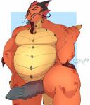 absurd_res anthro dragon erection facial_hair goatee hi_res horn knot looking_at_viewer male mythological_creature mythological_scalie mythology nude overweight overweight_anthro overweight_male redpixie scalie solo tail tongue tongue_out valez