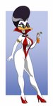 anthro armlet beak beverage breasts choker cleavage clothed clothing collar eyewear female footwear hair jewelry necklace non-mammal_breasts shoes solo sunglasses swimwear white_body astraldog darkwing_duck disney ducktales morgana_macawber anatid anseriform avian bird duck hi_res