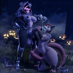 anthro balls big_balls big_breasts big_penis breasts duo ear_piercing erection fellatio forest genital_piercing genital_raphe genitals glans glistening glistening_genitalia glistening_glans glistening_penis gun gynomorph gynomorph/male hair huge_balls huge_penis hyper hyper_balls hyper_genitalia hyper_penis intersex intersex/male jack-o'-lantern looking_at_another male oral outside_sex penile penis penis_piercing piercing plant pouring_liquid pouring_on_penis pubes ranged_weapon raphe_(anatomy) scrotal_raphe scrotum_flap sex slurp slurp_juice tail tree weapon ogtamarindo shachath3d_(modeler) epic_games fortnite kalnoa_(possum_chan) raven_team_leader american_opossum bear mammal marsupial 1:1 3d_(artwork) absurd_res digital_media_(artwork) hi_res