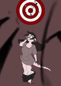4_fingers anthro arrow_(weapon) bottomwear breasts clothing female fingers gender_transformation hair looking_up mtf_transformation pants ranged_weapon shirt shrinking size_transformation solo species_transformation surprised topwear transformation underwear weapon halcy0n raikat_(raichumorph4) herpestid mammal meerkat 2020 hi_res