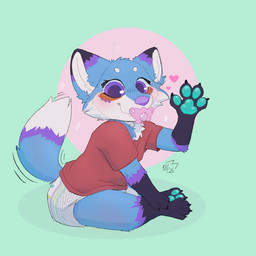 anthro blush clothed clothing diaper fur looking_at_viewer male neonate object_in_mouth pacifier pacifier_in_mouth simple_background sitting smile tail wearing_diaper young young_anthro olly_fox olly_fox_(character) canid canine canis fox mammal 1:1 digital_media_(artwork) hi_res